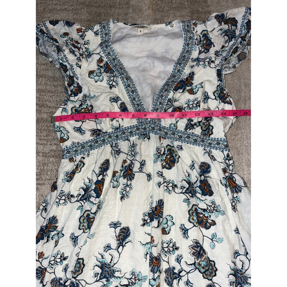 Max Studio London Floral Maxi Dress White Blue V-Neck Flutter Sleeve Small - Picture 4 of 6